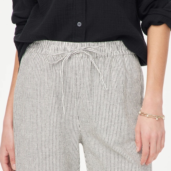 New JCREW Size 2 Linen-Blend Slim Wide-Leg Drawstring Pant Black Stripe $89 - Picture 3 of 5